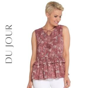 DU JOUR Dusty Rose Ruffle Bodice Sleeveless Top, S